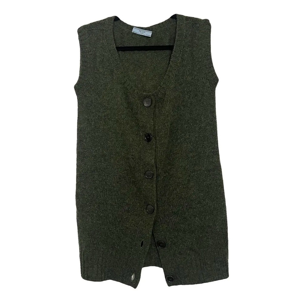 Prada green sleeveless wool cardigan
